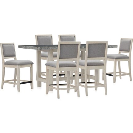Nova Coast Counter-Height Dining Table and 6 Counter-Height Upholstered Stools