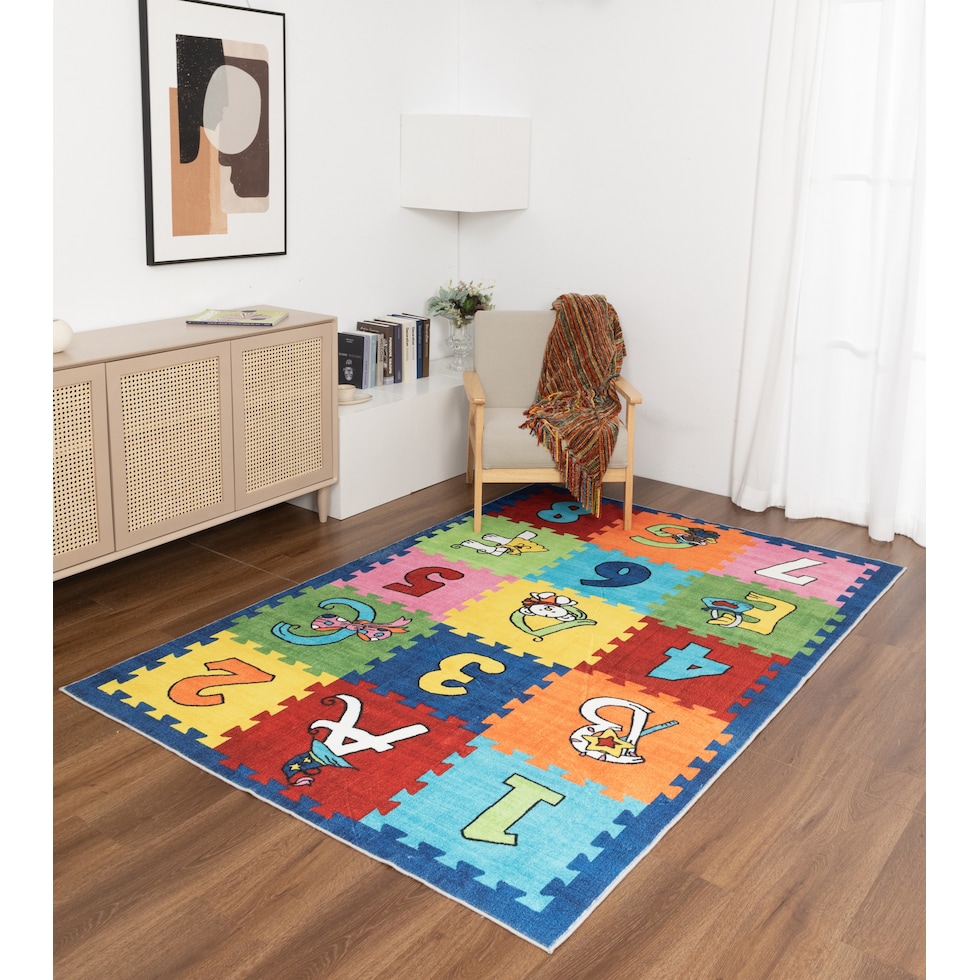 numbers and letters multicolor area rug  x    