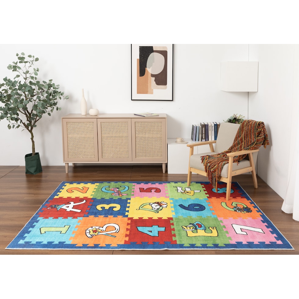 numbers and letters multicolor area rug  x    