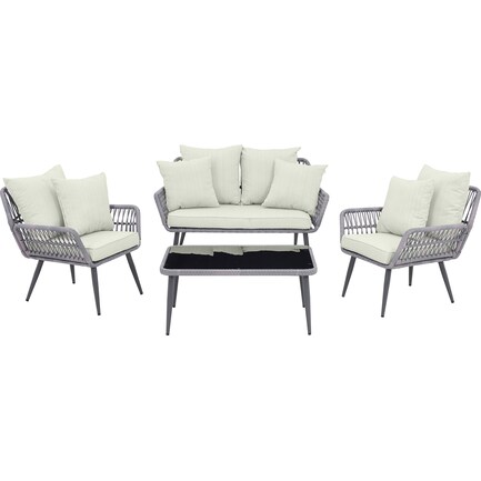 Ocean City Outdoor Loveseat, Set of 2 Chairs and Coffee Table - Cream