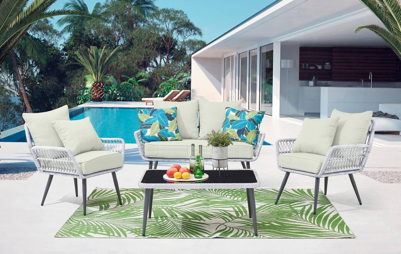 ocean city gray cream outdoor loveseat set   