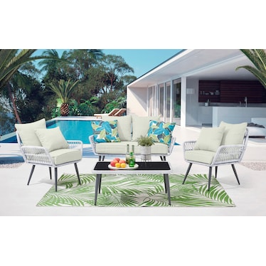 Ocean City Outdoor Loveseat, Set of 2 Chairs and Coffee Table