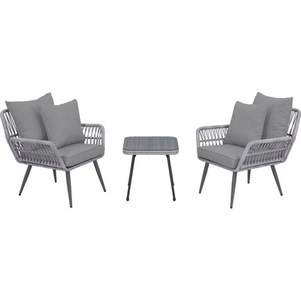 Ocean City Outdoor Set of 2 Chairs and End Table - Gray