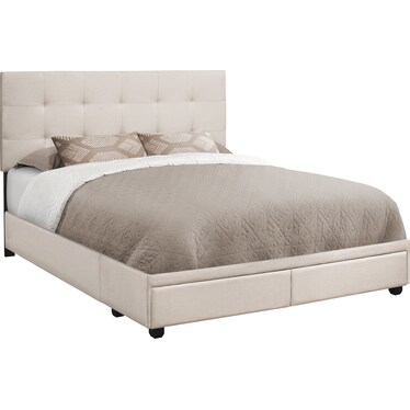 Olga Queen Upholstered Storage Bed - Beige