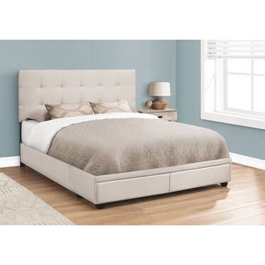Olga Queen Upholstered Storage Bed - Beige