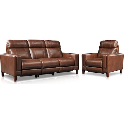 Oliver Dual-Power Reclining Sofa and Recliner - Brown