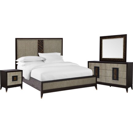 Olivia 6-Piece Queen Bedroom Set with Nightstand, Dresser and Mirror - Ebony