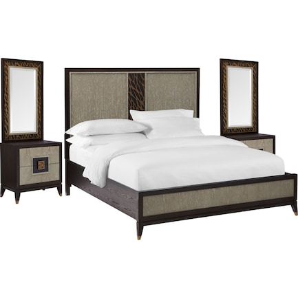 Oliva 7-Piece Queen Bedroom Set with 2 Nightstands with Mirrors - Ebony