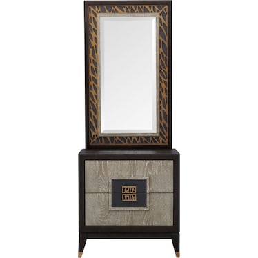 Olivia Nightstand with USB Charging with Mirror - Ebony