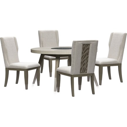 Olivia Round Dining Table and 4 Chairs- Pearl
