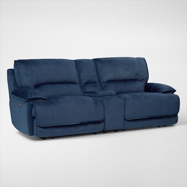 Olsen Dual-Power Reclining Loveseat with Console - Indigo
