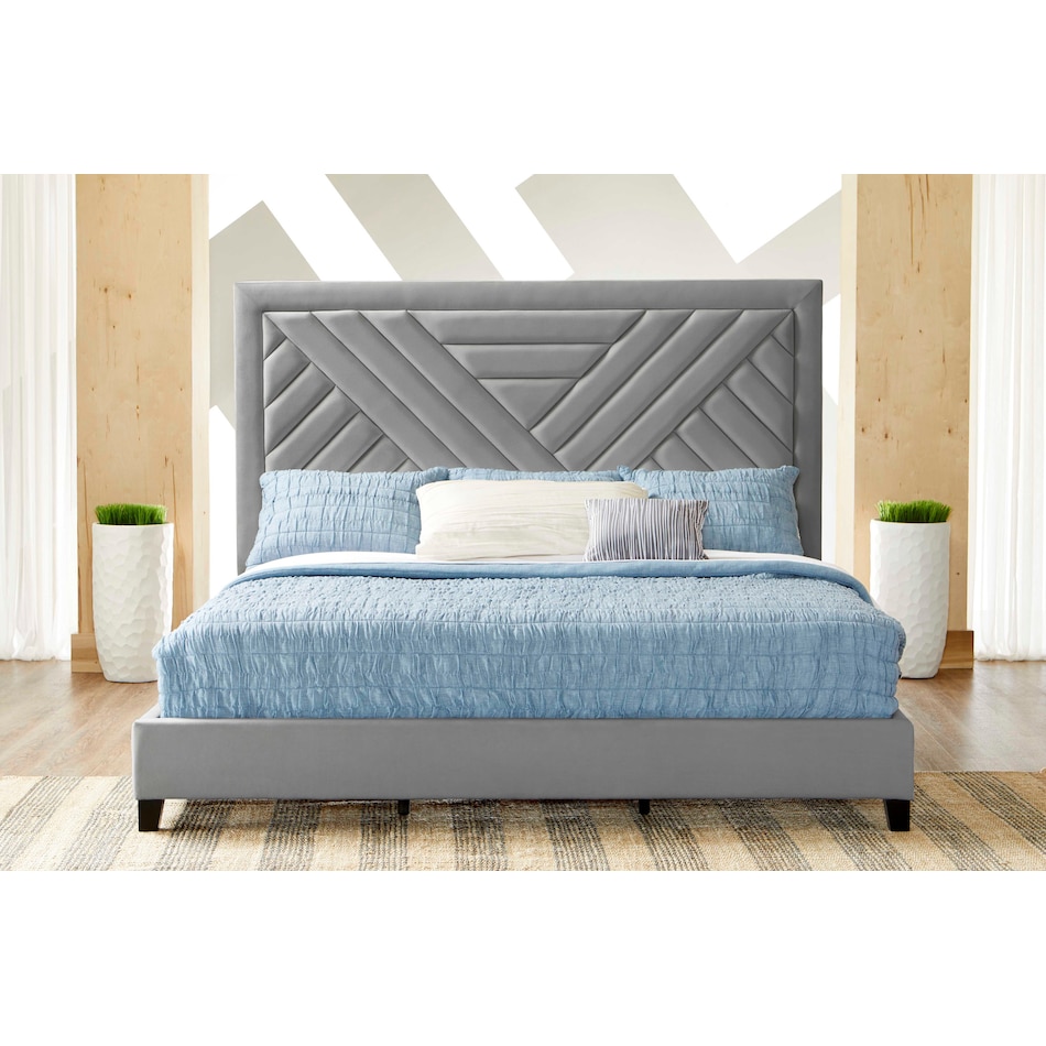 omni blue king upholstered bed   