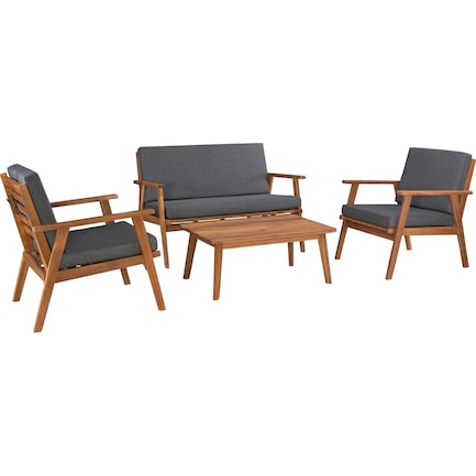 Orcabessa 4-Piece Outdoor Table, Loveseat and 2 Chairs Set - Gray