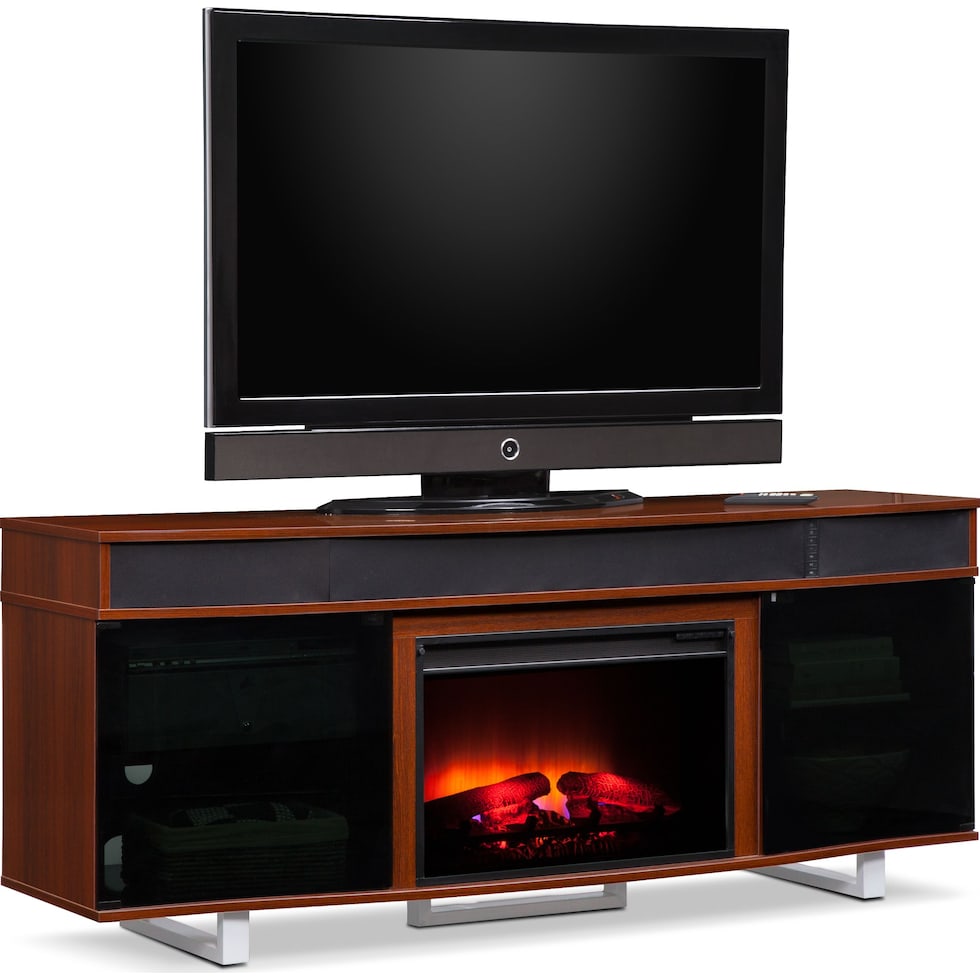 pacer cherry dark brown fireplace tv stand   