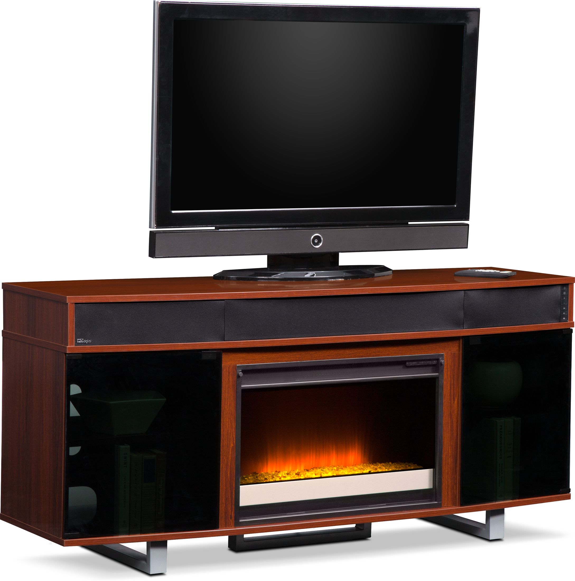 Pacer 64" Contemporary Fireplace TV Stand with Sound Bar Cherry