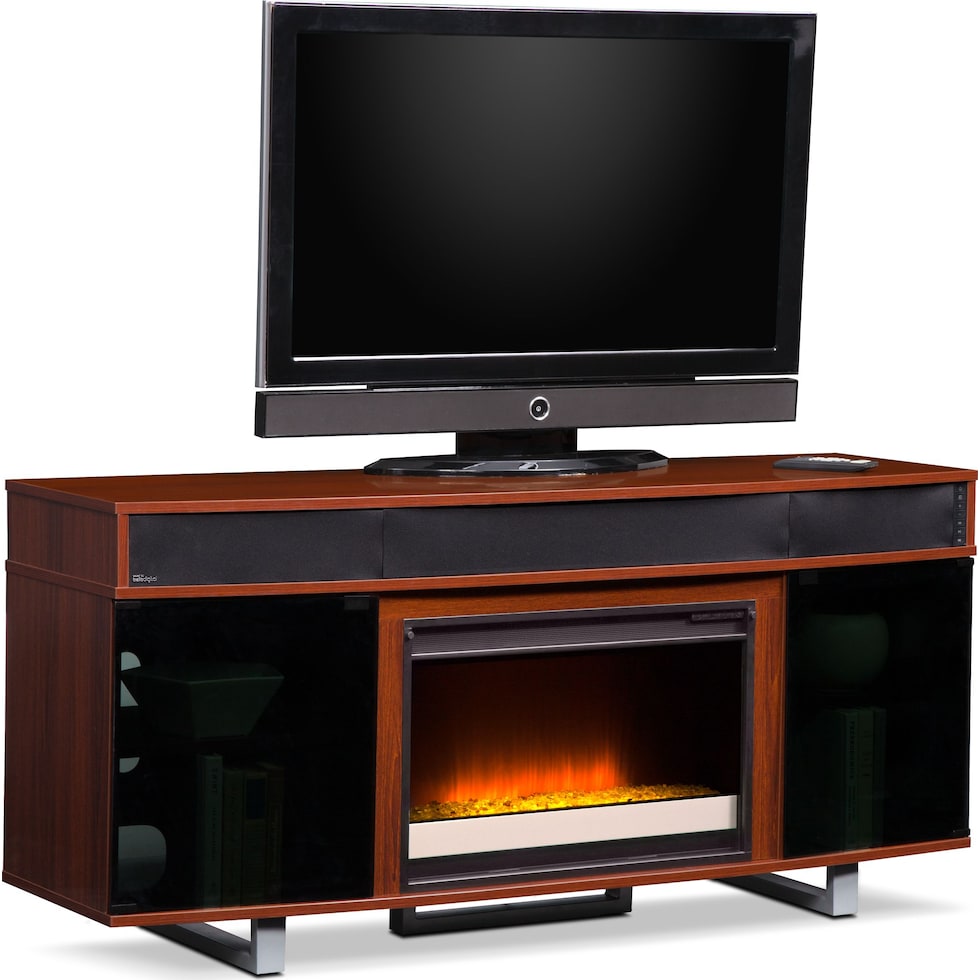 pacer cherry dark brown fireplace tv stand   