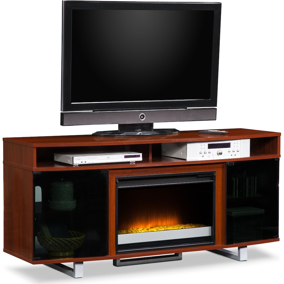 pacer cherry dark brown fireplace tv stand   