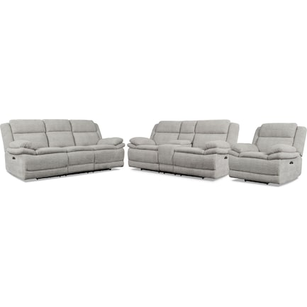 Pacific Dual-Power Recling Sofa, Loveseat and Recliner - Light Gray