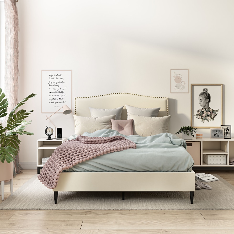 paisley white queen bed   