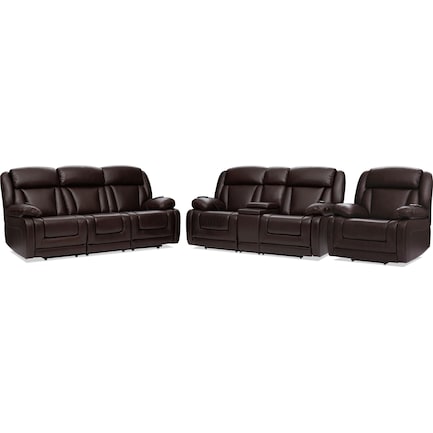 Palermo Triple-Power Reclining Sofa, Loveseat and Recliner Set - Brown