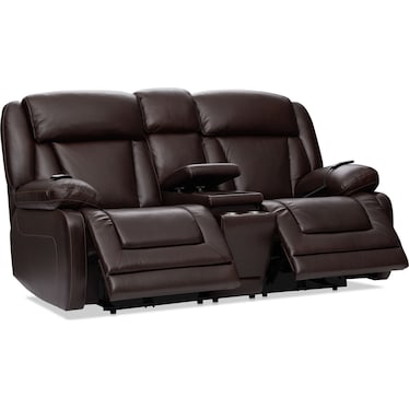 Palermo Triple-Power Reclining Loveseat with Console - Brown