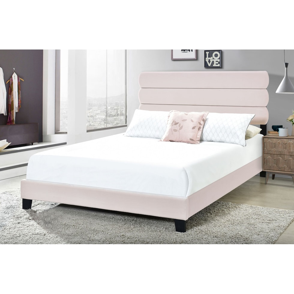 pearl pink king upholstered bed   