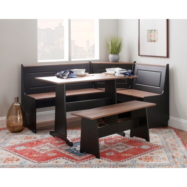 Pent Dining Table, Banquette and Bench - Black/Brown