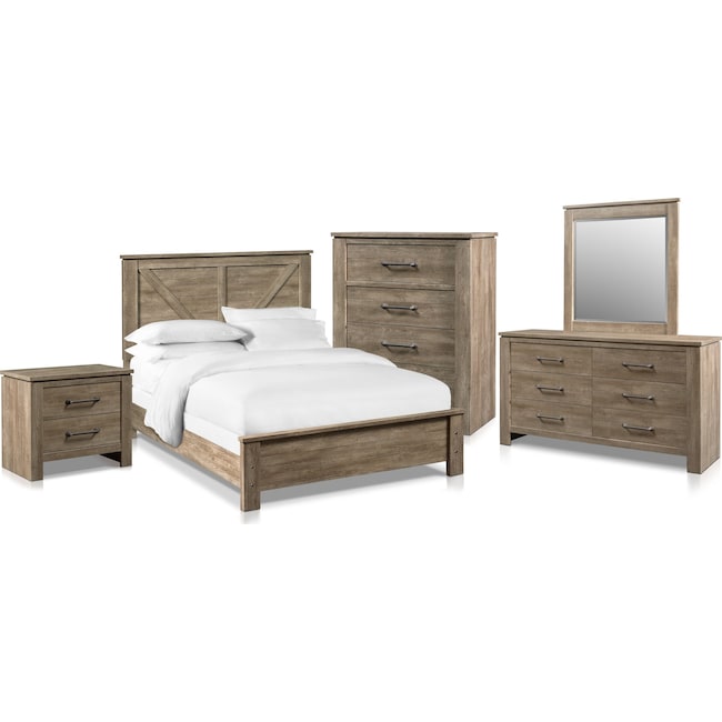 Bedroom Furniture - Perry 7-Piece Bedroom Set with Nightstand, Chest, Dresser and Mirror