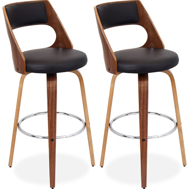 Accent and Occasional Furniture - Piazza Set of 2 Bar Stools - Walnut