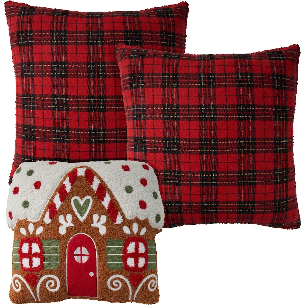 plaid gingerbread red accent pillow   