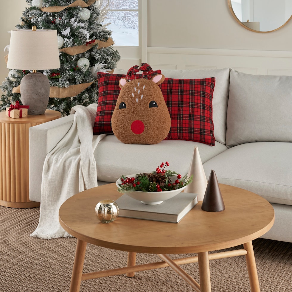 plaid reindeer red accent pillow   