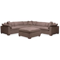plush dark brown  pc sectional and ottoman   