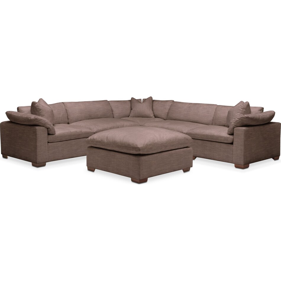 plush dark brown  pc sectional and ottoman   