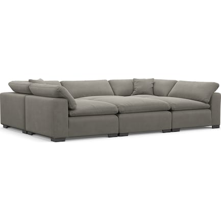 Plush Feathered Comfort 6-Piece Sectional - Fog