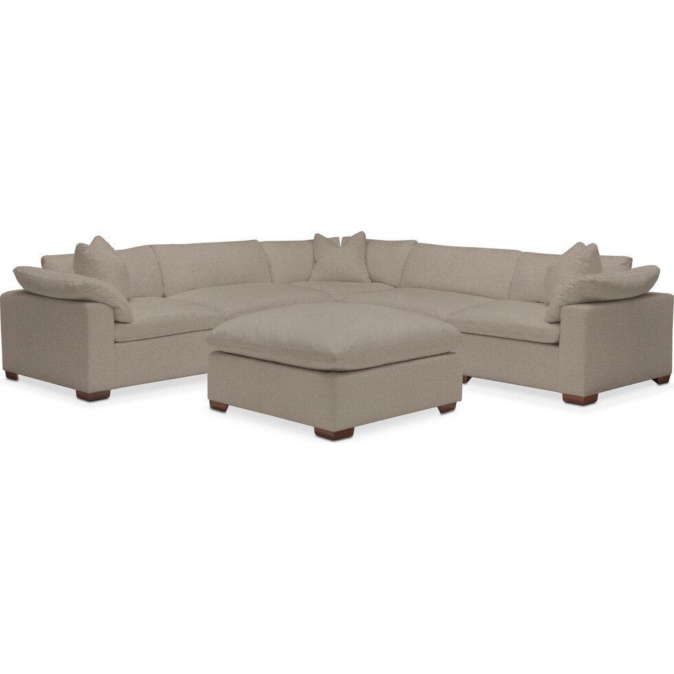 plush gray  pc sectional and ottoman   
