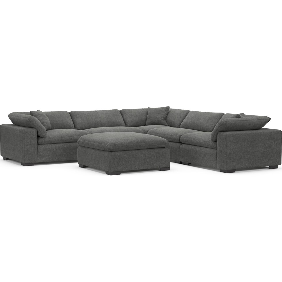 plush gray  pc sectional and ottoman   