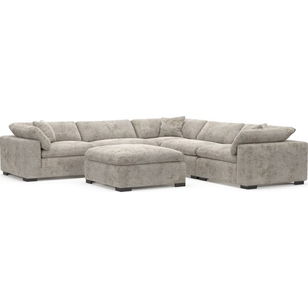Plush Feathered Comfort 5-Piece Sectional and Ottoman - Hearth Cement