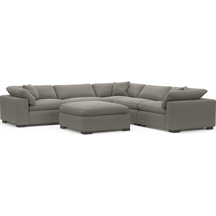Plush Feathered Comfort 5-Piece Sectional with Ottoman - Nevis Graphite