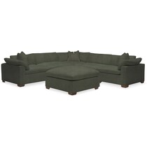 plush green  pc sectional and ottoman   