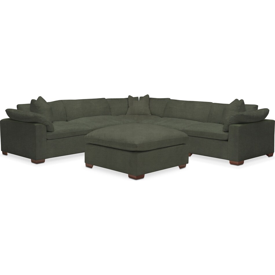 plush green  pc sectional and ottoman   
