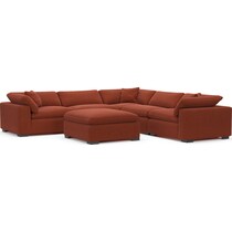 plush red  pc sectional and ottoman   