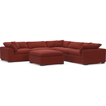 plush red  pc sectional and ottoman   