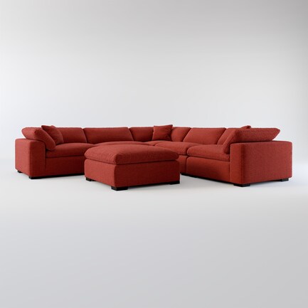 Plush Feathered Comfort 5-Piece Sectional and Ottoman - Bloke Brick
