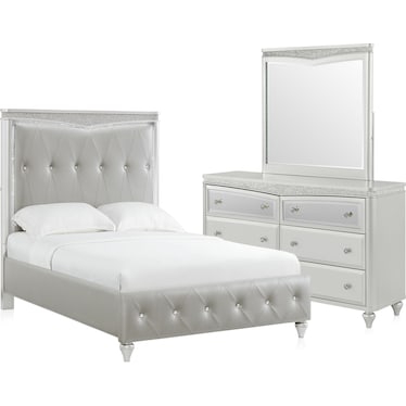 Posh 5-Piece Upholstered Youth Bedroom Set with Dresser and Mirror