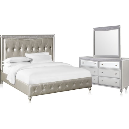 Posh 5-Piece Upholstered King Bedroom Set with Dresser and Mirror