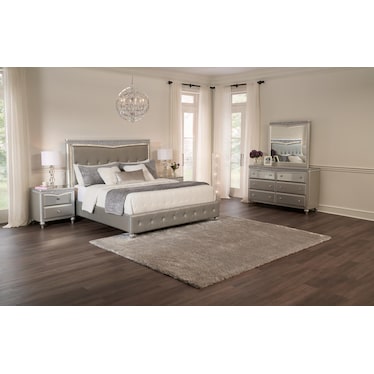 Posh 5-Piece Upholstered Bedroom Set with Dresser and Mirror