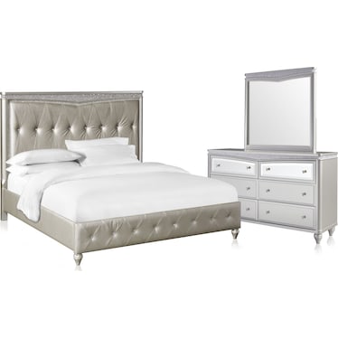 Posh 5-Piece Upholstered Bedroom Set with Dresser and Mirror