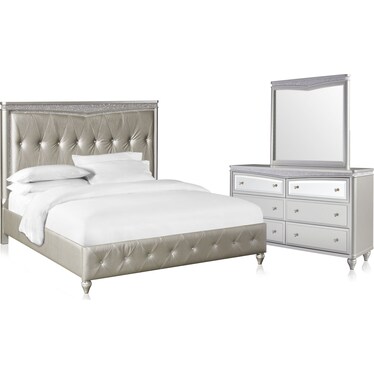 Posh 5-Piece Upholstered Queen Bedroom Set with Dresser and Mirror