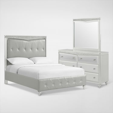 Posh 5-Piece Upholstered Bedroom Set with Dresser and Mirror