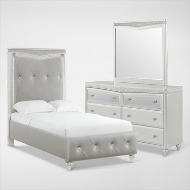 Posh 5-Piece Upholstered Youth Bedroom Set with Dresser and Mirror